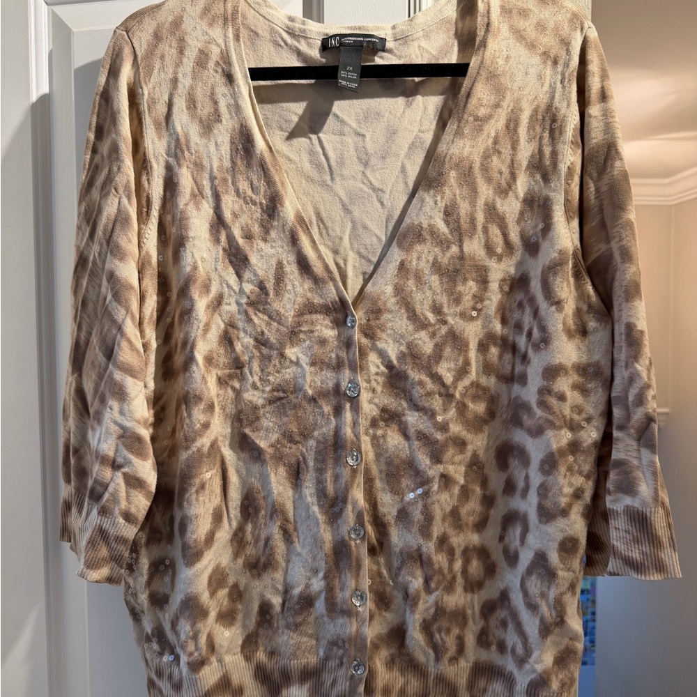 INC International Concepts Light Beige V-Neck Cardigan